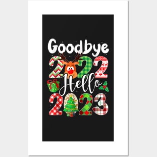 Goodbye 2022 Hello 2023 Retro Groovy Christmas New Year Posters and Art
